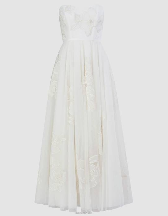 Monsoon نحيف فستان زفاف طويل مطرز من دونا D68H413 ملابس عاج