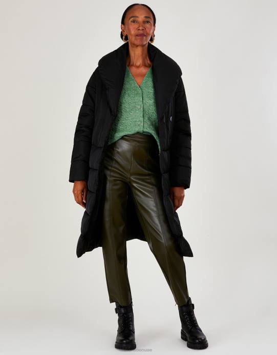 Monsoon نحيف معطف مبطن بتفاصيل غرز ستيفي من البوليستر المعاد تدويره D68H417 ملابس أسود