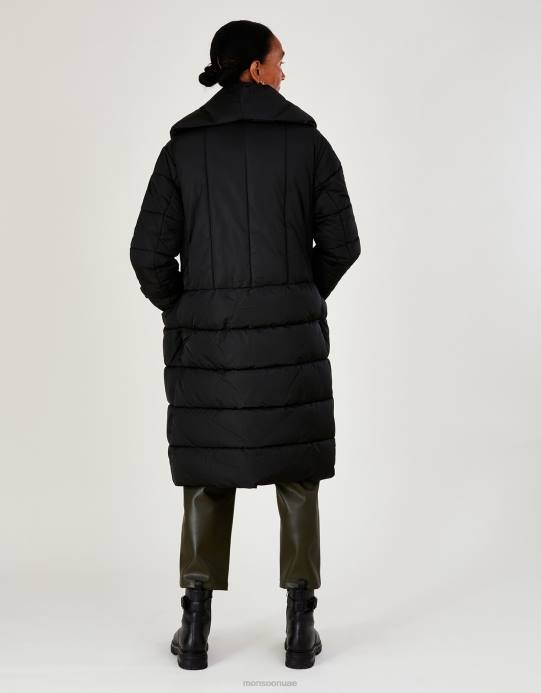 Monsoon نحيف معطف مبطن بتفاصيل غرز ستيفي من البوليستر المعاد تدويره D68H417 ملابس أسود