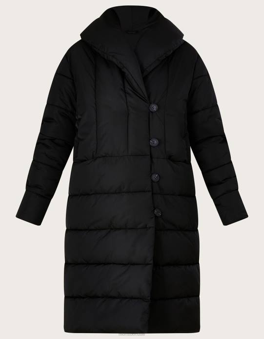 Monsoon نحيف معطف مبطن بتفاصيل غرز ستيفي من البوليستر المعاد تدويره D68H417 ملابس أسود