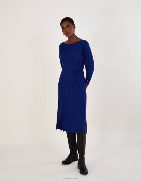 Monsoon نحيف فستان بياقة مائلة وضلع مقلوب مع لينزينج إيكوفيرو D68H423 ملابس الأزرق (الكوبالت)