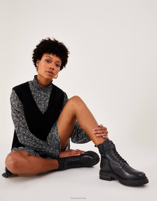 Monsoon نحيف حذاء بروغ ستومبر من الجلد D68H427 أحذية أسود