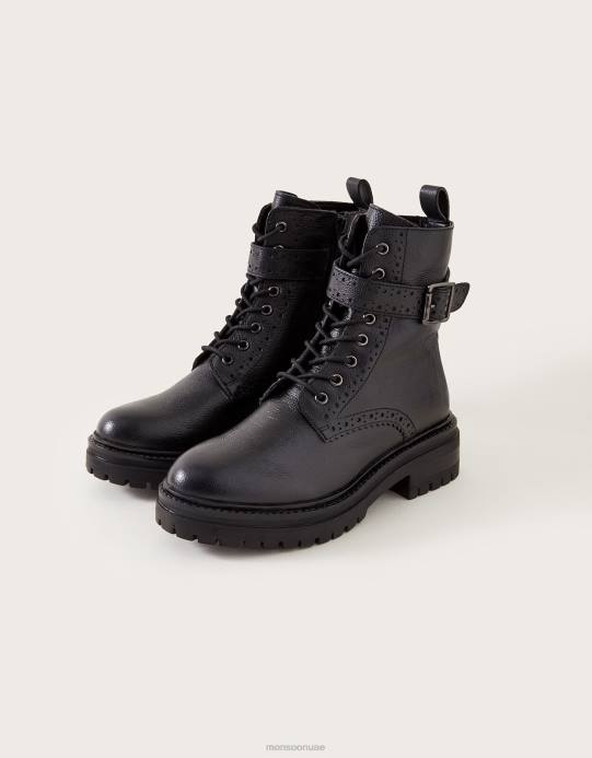 Monsoon نحيف حذاء بروغ ستومبر من الجلد D68H427 أحذية أسود