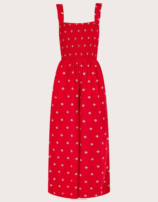 Monsoon نحيف بذلة ذات طباعة هندسية مفرغة من لينزينغ إيكوفيرو D68H428 ملابس أحمر