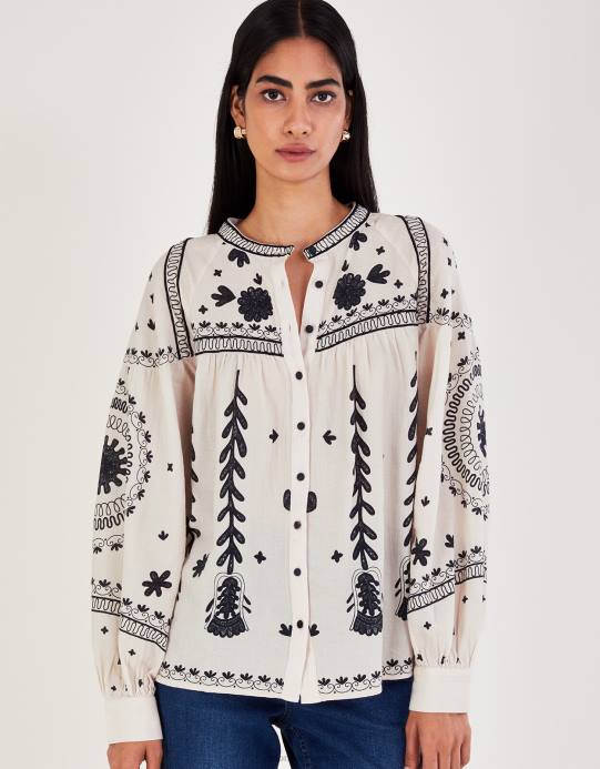 Monsoon نحيف بلوزة زهرية D68H43 ملابس عاج