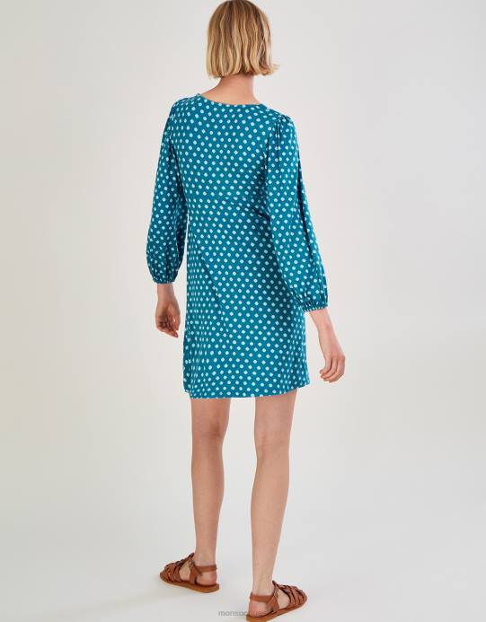 Monsoon نحيف فستان جيرسيه قصير بيبي دول بطباعة هندسية D68H430 ملابس الأزرق (الفيروز)