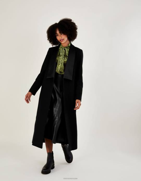 Monsoon نحيف معطف سهرة طويل غني بالصوف D68H431 ملابس أسود