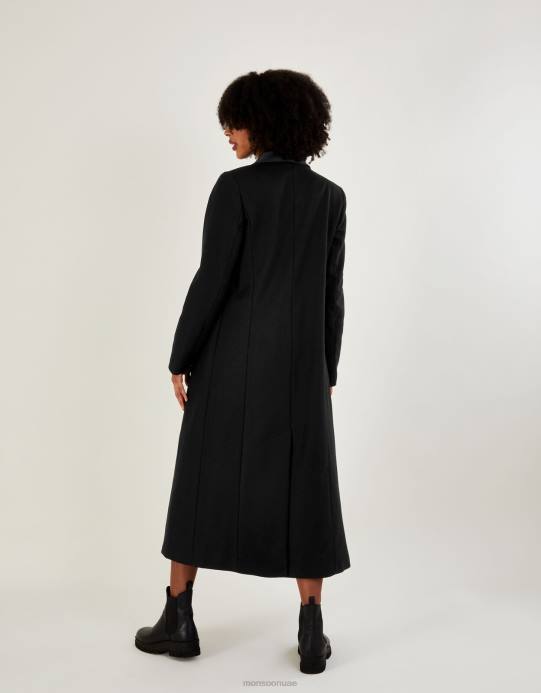 Monsoon نحيف معطف سهرة طويل غني بالصوف D68H431 ملابس أسود
