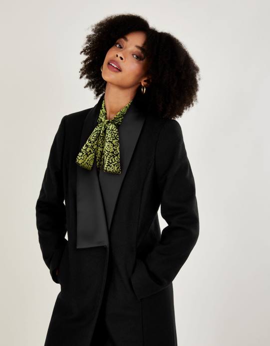 Monsoon نحيف معطف سهرة طويل غني بالصوف D68H431 ملابس أسود