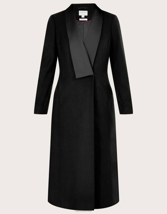 Monsoon نحيف معطف سهرة طويل غني بالصوف D68H431 ملابس أسود