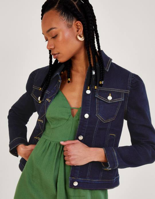 Monsoon نحيف سترة دورا من الدنيم بأكمام منتفخة من القطن المستدام D68H433 ملابس الأزرق (نيلي)