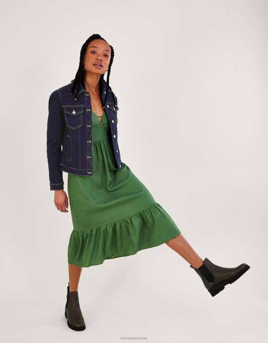 Monsoon نحيف سترة دورا من الدنيم بأكمام منتفخة من القطن المستدام D68H433 ملابس الأزرق (نيلي)