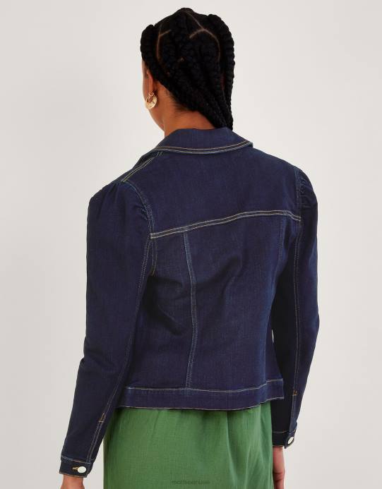 Monsoon نحيف سترة دورا من الدنيم بأكمام منتفخة من القطن المستدام D68H433 ملابس الأزرق (نيلي)