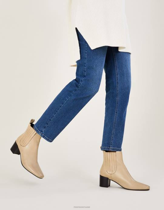 Monsoon نحيف حذاء تشيلسي جلدي بمقدمة مربعة D68H434 أحذية أبيض