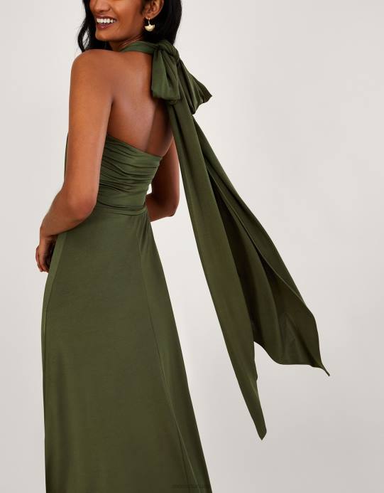 Monsoon نحيف فستان ثيا تويست مي تاي مي ماكسي D68H437 ملابس الزيتون الأخضر)