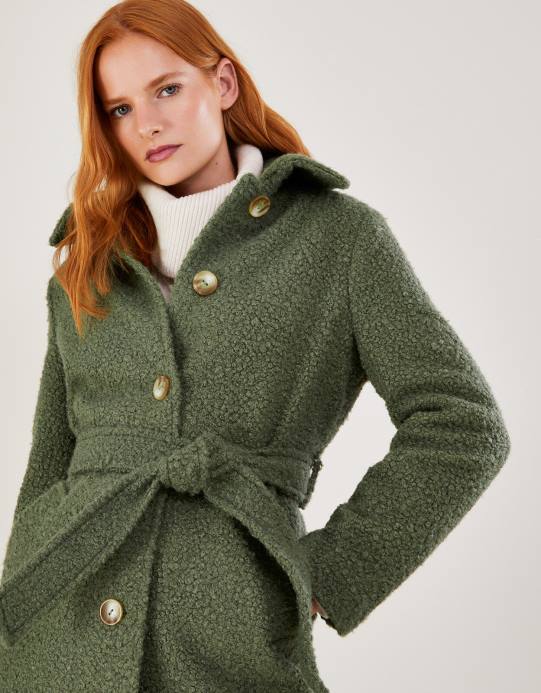 Monsoon نحيف بلير بوكل معطف حزام واحد الصدر D68H445 ملابس أخضر