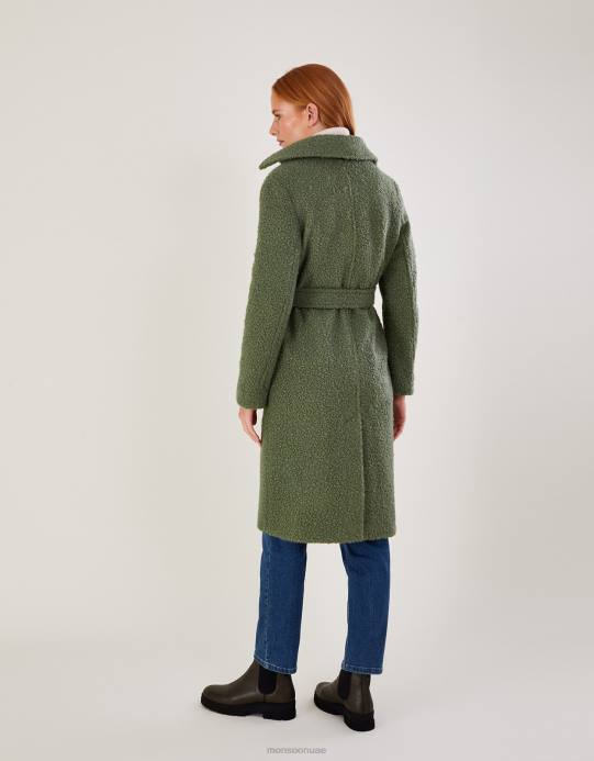 Monsoon نحيف بلير بوكل معطف حزام واحد الصدر D68H445 ملابس أخضر