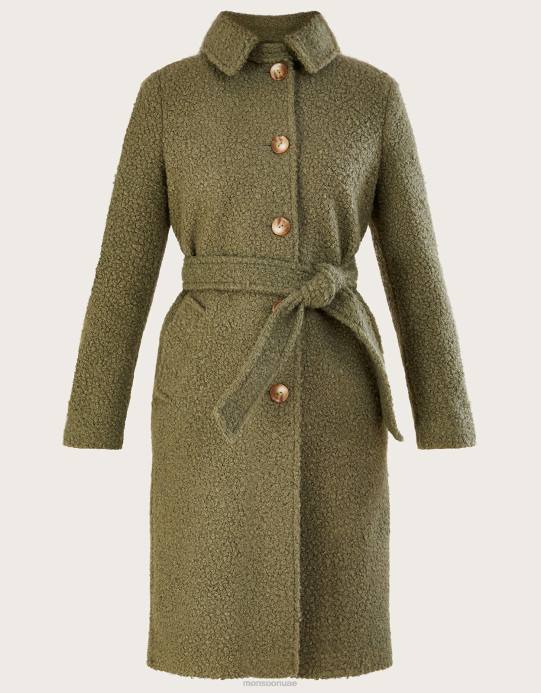 Monsoon نحيف بلير بوكل معطف حزام واحد الصدر D68H445 ملابس أخضر