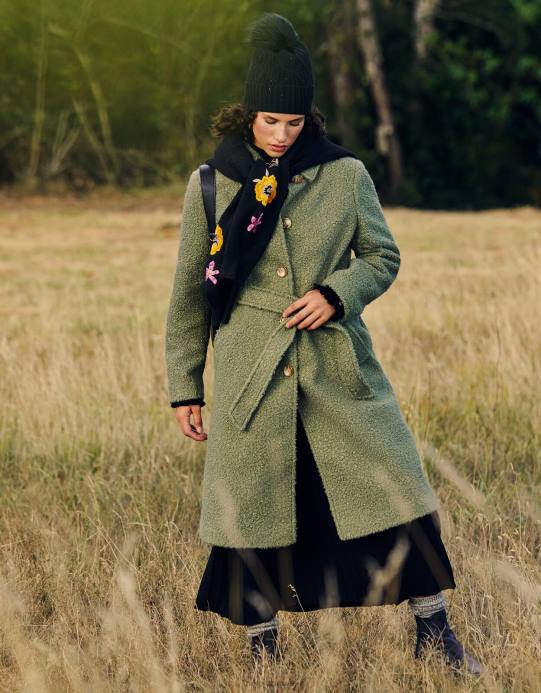 Monsoon نحيف بلير بوكل معطف حزام واحد الصدر D68H445 ملابس أخضر