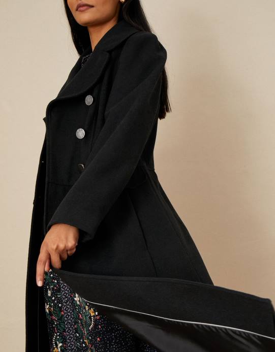 Monsoon نحيف سامانثا معطف متجنب D68H446 ملابس أسود