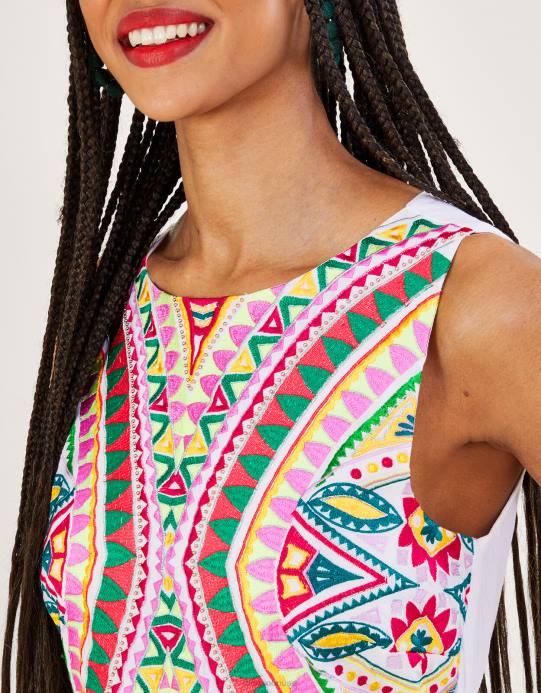 Monsoon نحيف فستان متوسط ​​الطول مطرز بالفسيفساء من لينزينج إيكوفيرو D68H448 ملابس أبيض