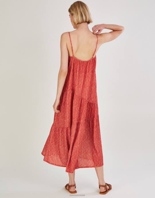 Monsoon نحيف فستان جيرسي ماكسي مخطط D68H449 ملابس البرتقالي