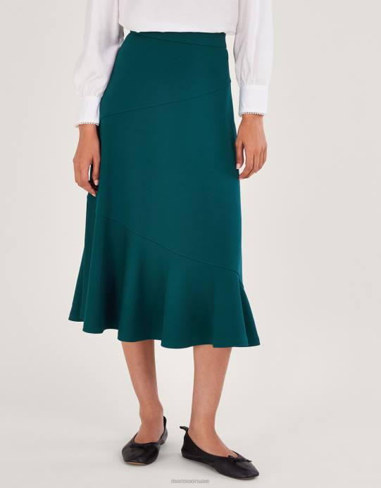 Monsoon نحيف افا ألف خط بونتي تنورة D68H44 ملابس أخضر