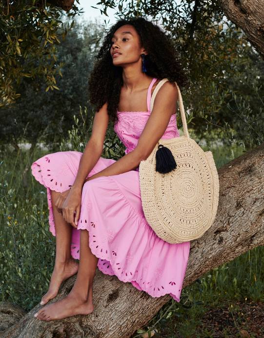 Monsoon نحيف فستان سيريلا بقصّة من القطن المستدام D68H452 ملابس لون القرنفل