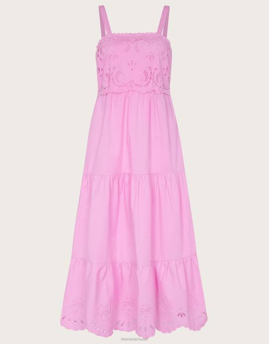 Monsoon نحيف فستان سيريلا بقصّة من القطن المستدام D68H452 ملابس لون القرنفل