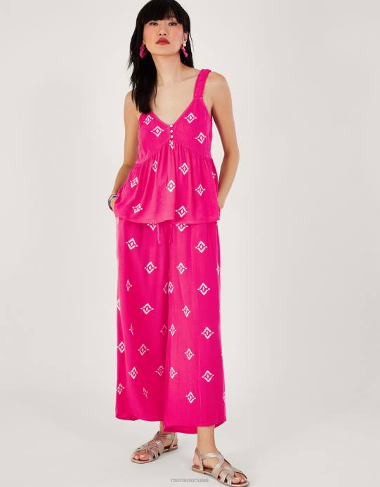 Monsoon نحيف كامي مطرز بزخرفة في لينزينج إيكوفيرو D68H455 ملابس لون القرنفل