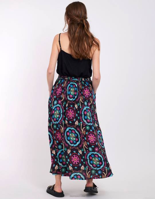 Monsoon نحيف تنورة طباعة شرق بريتي D68H457 ملابس أسود