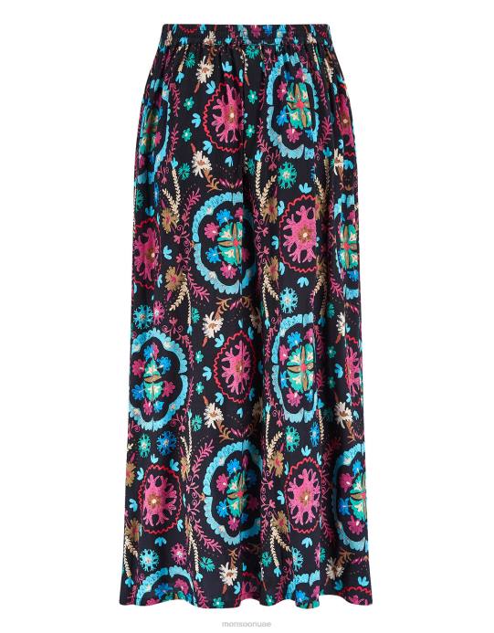 Monsoon نحيف تنورة طباعة شرق بريتي D68H457 ملابس أسود