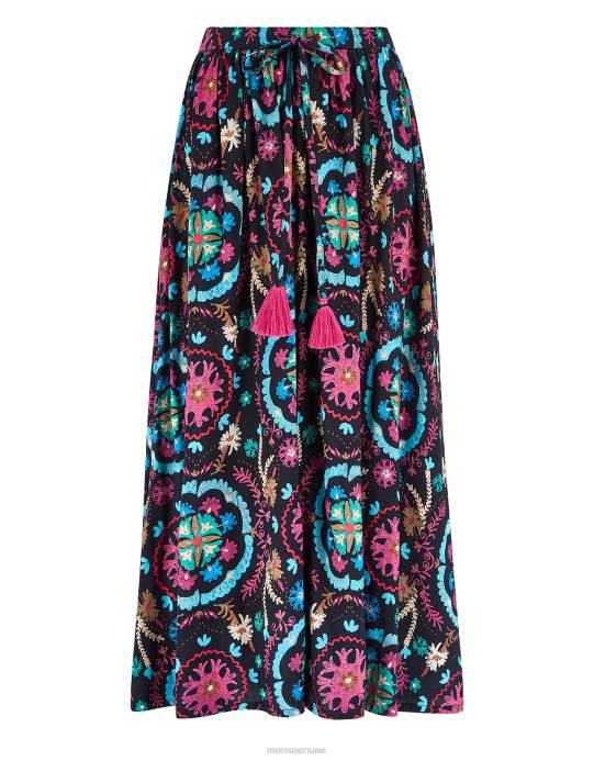 Monsoon نحيف تنورة طباعة شرق بريتي D68H457 ملابس أسود