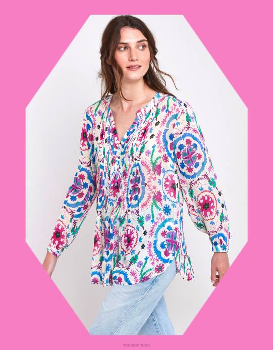 Monsoon نحيف بلوزة شرق بريتي بينتوك D68H458 ملابس أبيض