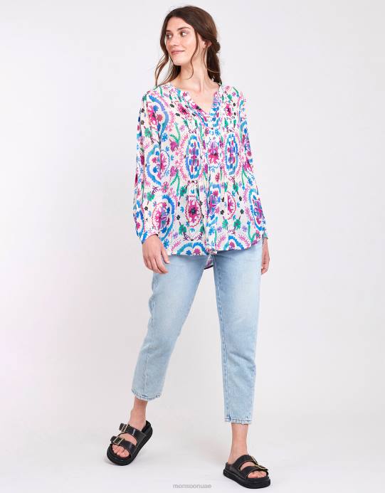 Monsoon نحيف بلوزة شرق بريتي بينتوك D68H458 ملابس أبيض