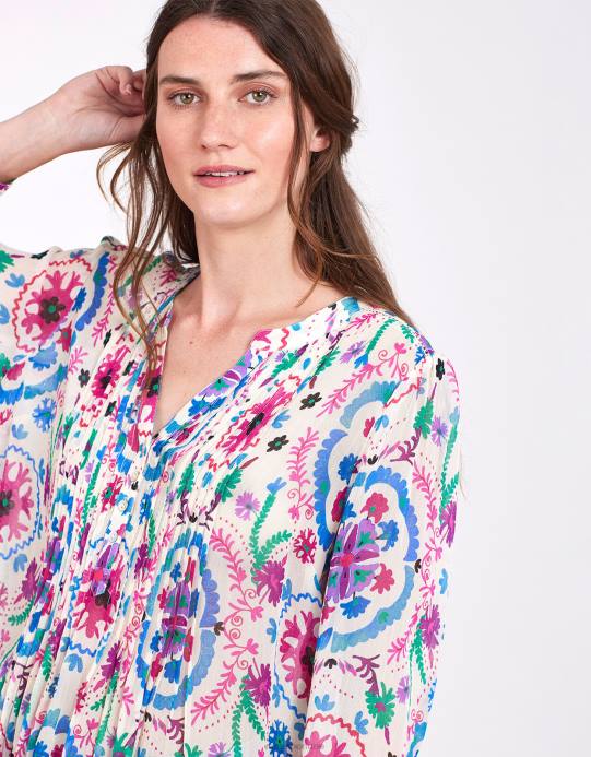 Monsoon نحيف بلوزة شرق بريتي بينتوك D68H458 ملابس أبيض