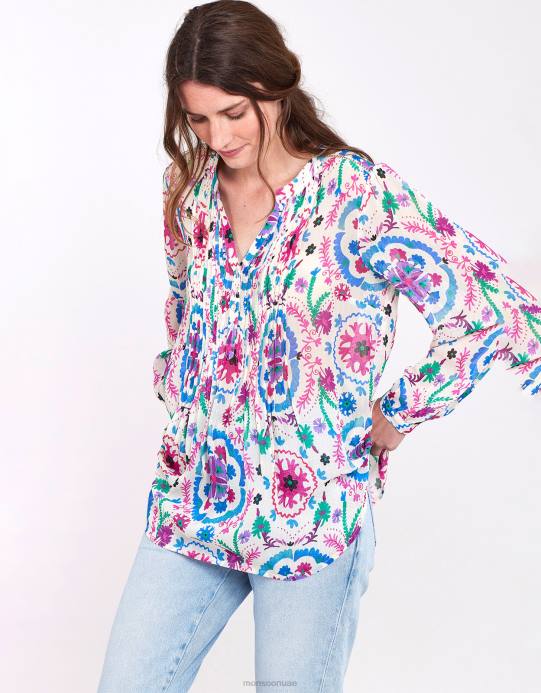 Monsoon نحيف بلوزة شرق بريتي بينتوك D68H458 ملابس أبيض