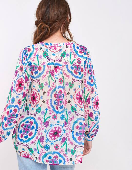 Monsoon نحيف بلوزة شرق بريتي بينتوك D68H458 ملابس أبيض