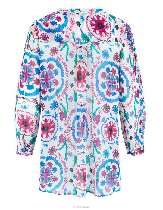 Monsoon نحيف بلوزة شرق بريتي بينتوك D68H458 ملابس أبيض