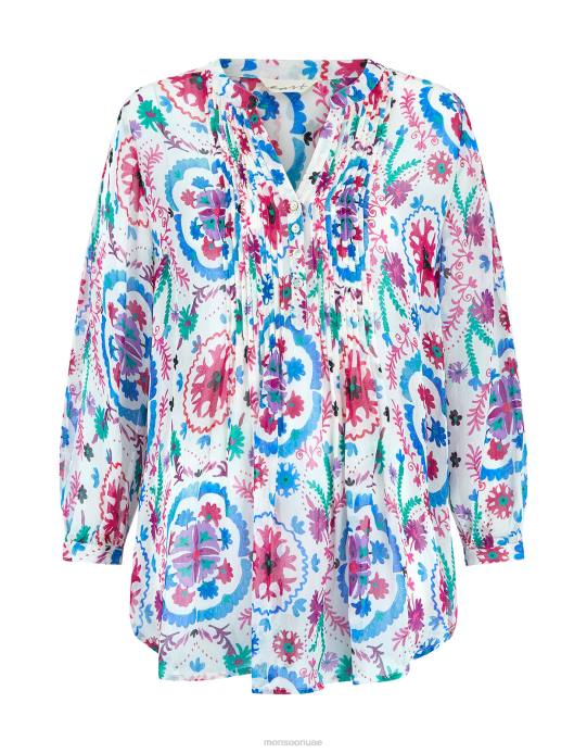 Monsoon نحيف بلوزة شرق بريتي بينتوك D68H458 ملابس أبيض