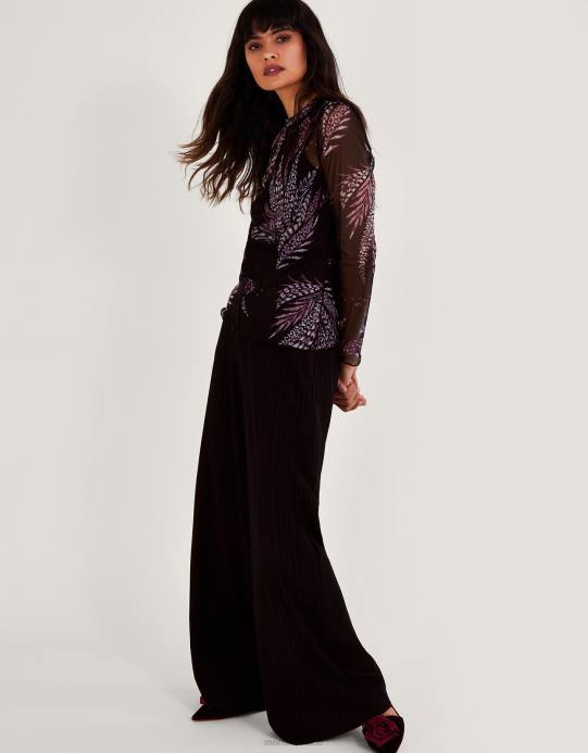 Monsoon نحيف طباعة شبكة أعلى D68H45 ملابس أسود