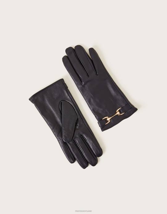 Monsoon نحيف قفازات جلدية معدنية D68H460 ملحق الأزرق الداكن)