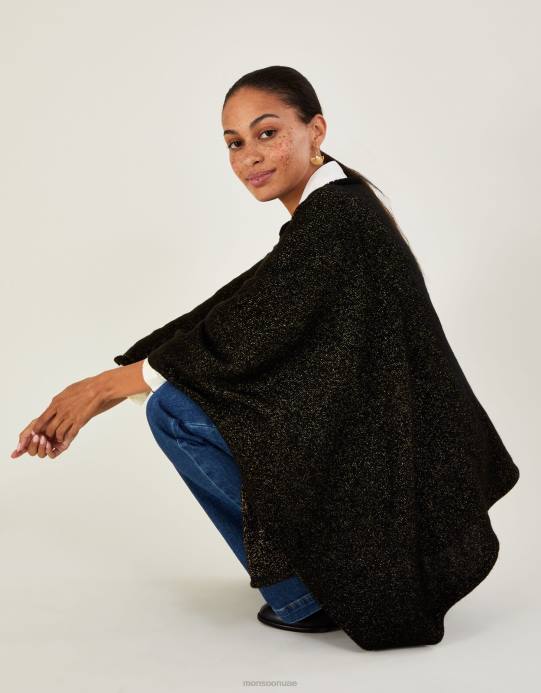 Monsoon نحيف المعطف المعدني D68H464 ملابس أسود