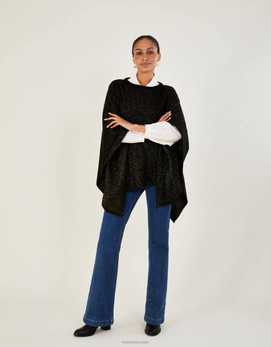 Monsoon نحيف المعطف المعدني D68H464 ملابس أسود