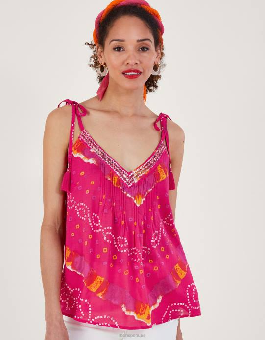 Monsoon نحيف بانداني صبغ كامي الأعلى D68H465 ملابس لون القرنفل