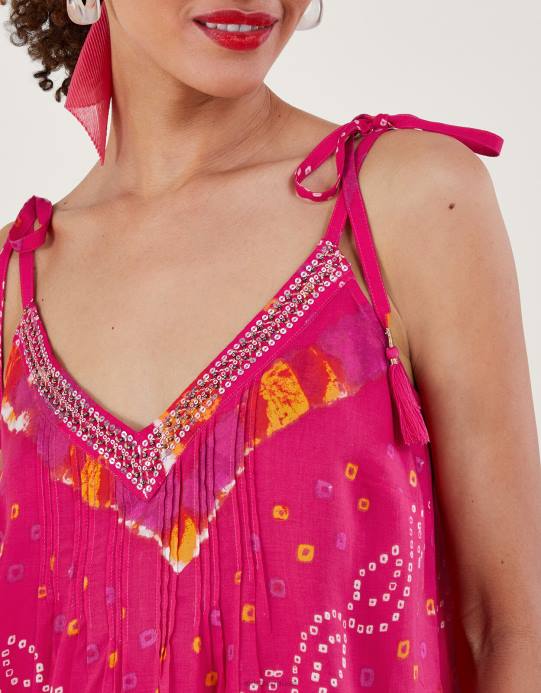 Monsoon نحيف بانداني صبغ كامي الأعلى D68H465 ملابس لون القرنفل