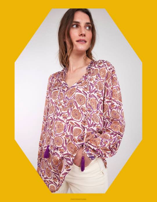 Monsoon نحيف بلوزة من الساتان بطباعة إيست أليكس D68H467 ملابس طبيعي (إكرو)