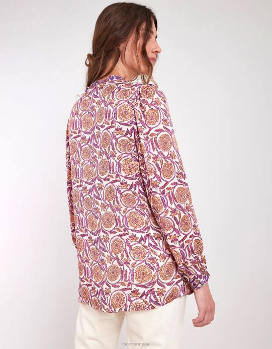 Monsoon نحيف بلوزة من الساتان بطباعة إيست أليكس D68H467 ملابس طبيعي (إكرو)