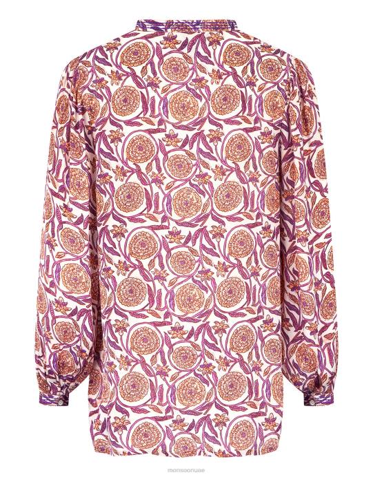 Monsoon نحيف بلوزة من الساتان بطباعة إيست أليكس D68H467 ملابس طبيعي (إكرو)