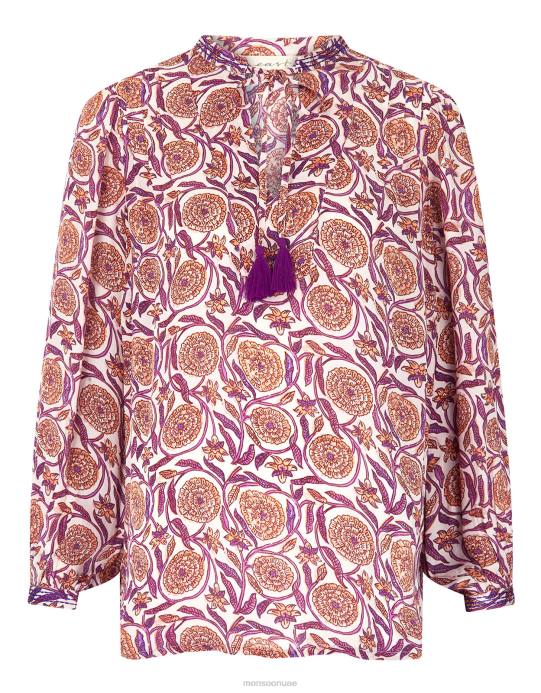 Monsoon نحيف بلوزة من الساتان بطباعة إيست أليكس D68H467 ملابس طبيعي (إكرو)